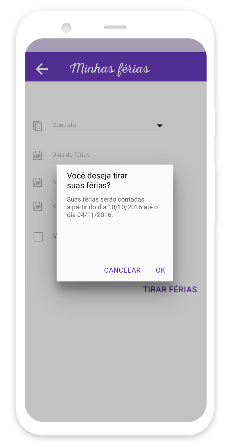 Pop-up com o aviso das férias